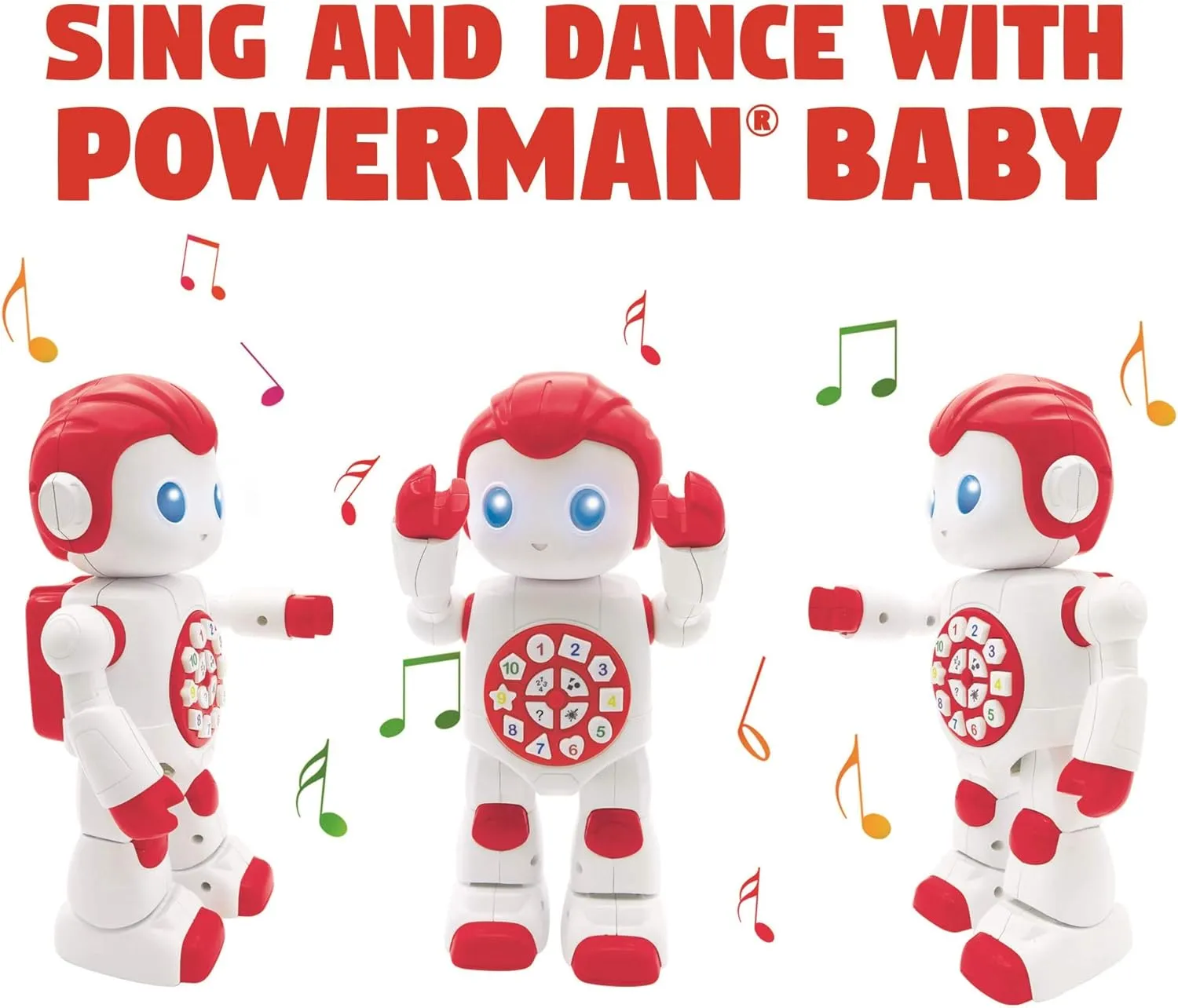 Lexibook Powerman Baby Smart Interactive Toy Learning Robot Toy for Kids Dancing Plays Music Quiz Numbers Shapes Colors Boy Girl Robot Junior Red/White - ROB15EN_09, White Red, 8.66 Inch