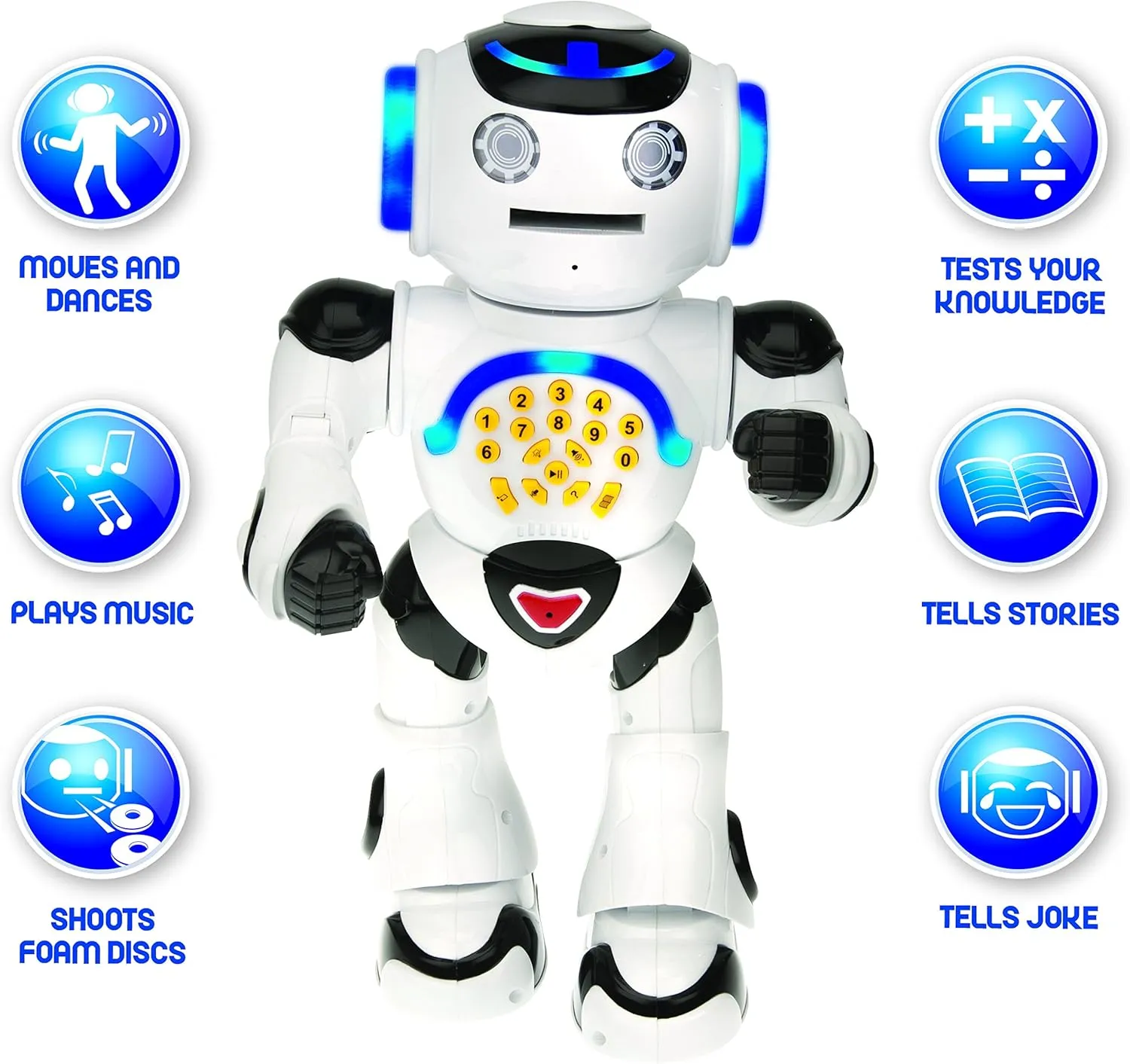 Lexibook Powerman - Remote Control Walking Talking Toy Robot, Dances, Sings, Reads Stories, Math Quiz, Shooting Discs, and Voice Mimicking, for kids 4  - ROB50EN