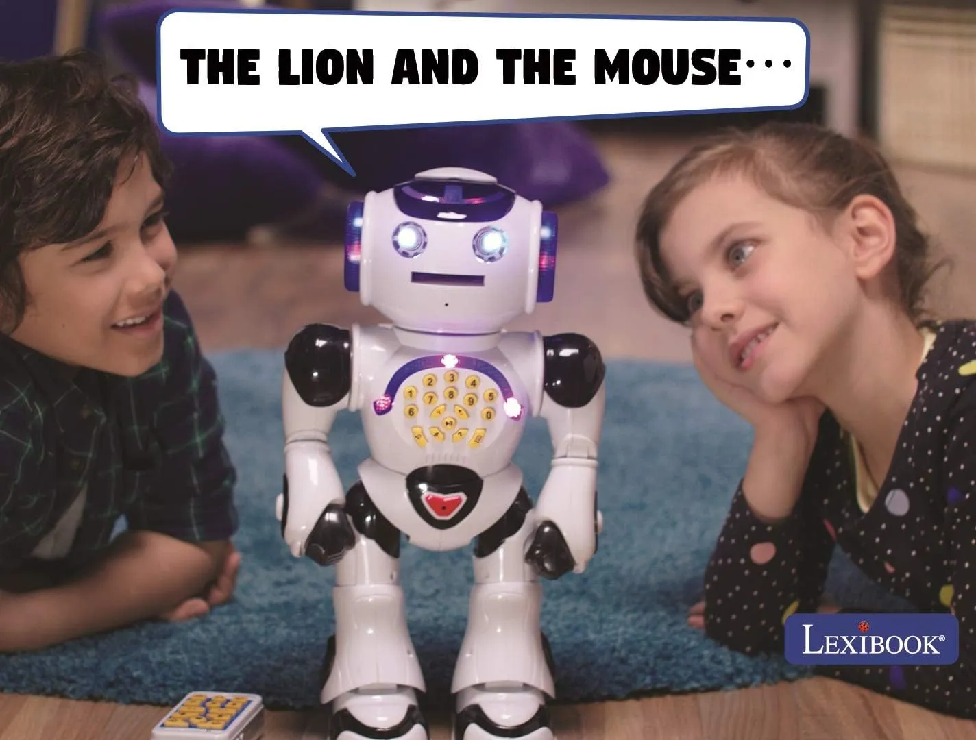 Lexibook Powerman - Remote Control Walking Talking Toy Robot, Dances, Sings, Reads Stories, Math Quiz, Shooting Discs, and Voice Mimicking, for kids 4  - ROB50EN