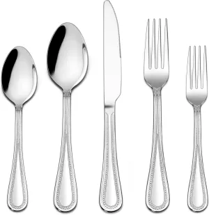 LIANYU 60-Piece Silverware Flatware Set for 12, Stainless Steel Cutlery Tableware with Pearled Edge, Fancy Eating Utensils for Kitchen Restaurant Party, Include Forks Knives Spoons, Dishwasher Safe