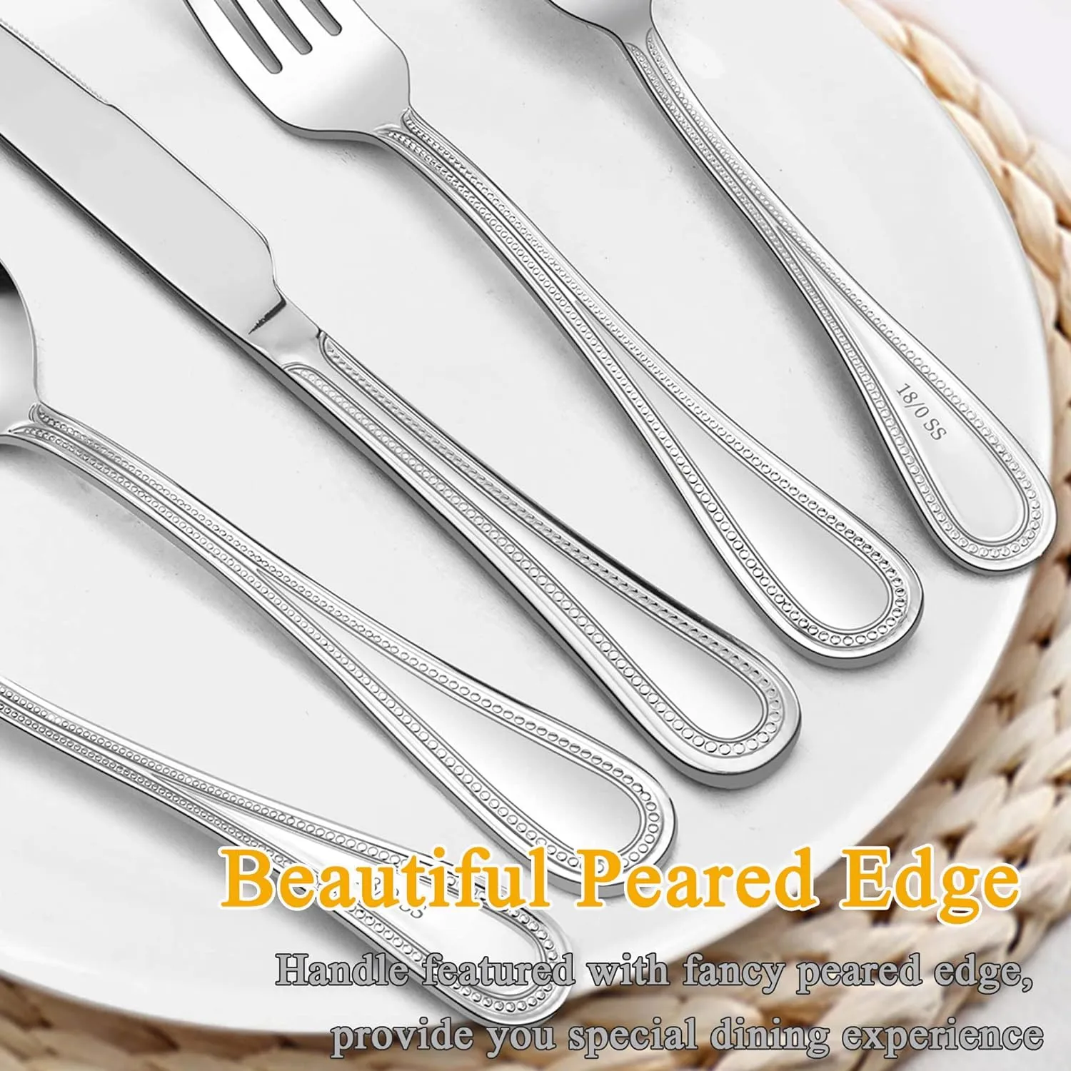 LIANYU 60-Piece Silverware Flatware Set for 12, Stainless Steel Cutlery Tableware with Pearled Edge, Fancy Eating Utensils for Kitchen Restaurant Party, Include Forks Knives Spoons, Dishwasher Safe