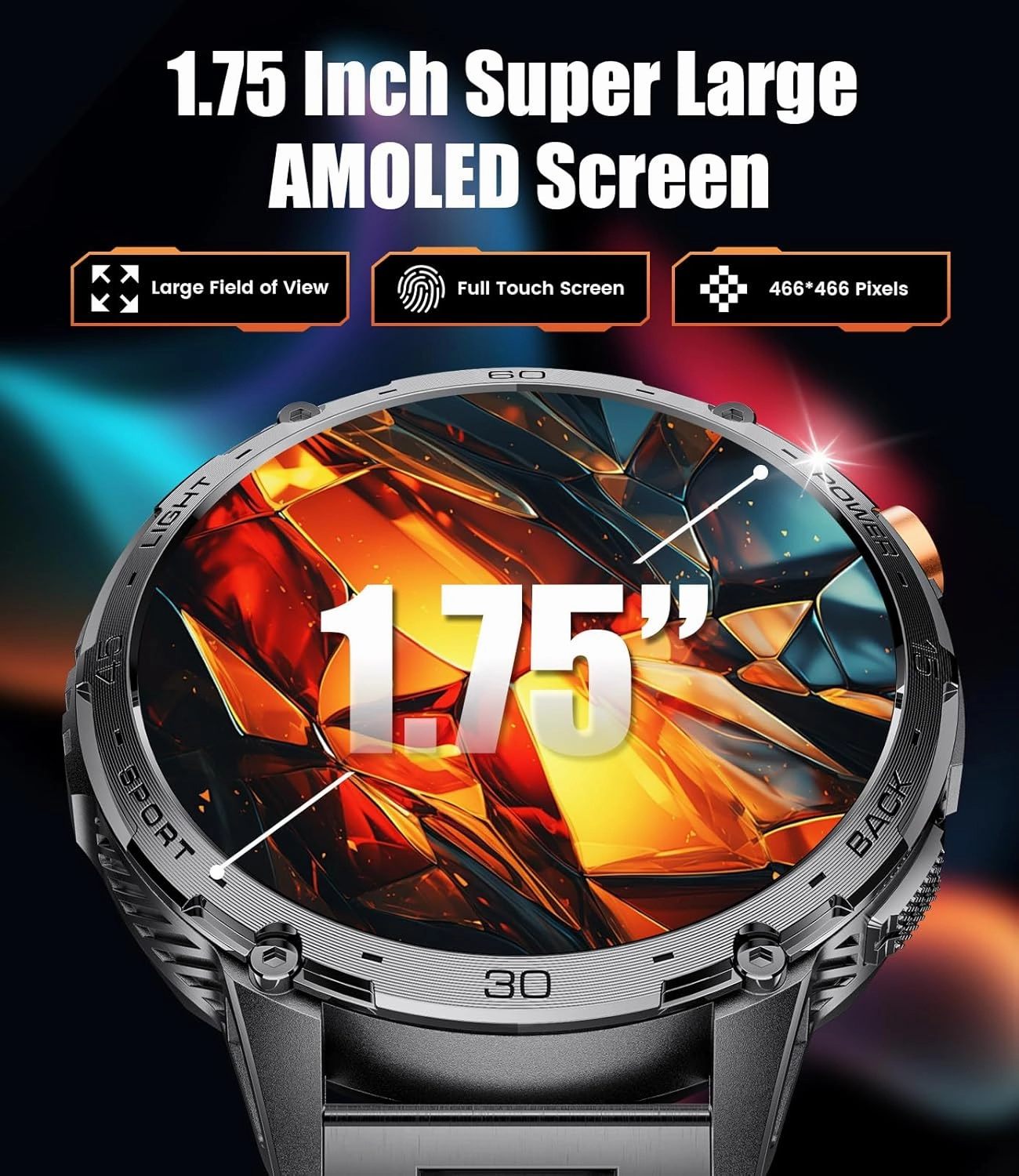 LIGE Smart Watch for Men, 1.75'' AMOLED Large Screen Smartwatch, LED Flashlight/5ATM Waterproof/730mAh/100  Sports Fitness Tracker Watch, Pedometer Mens Smart Watch for Android iPhone Compatible