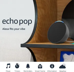 Like-New Amazon Echo Pop (newest model), Our smallest Alexa speaker, Fits in any room, Charcoal