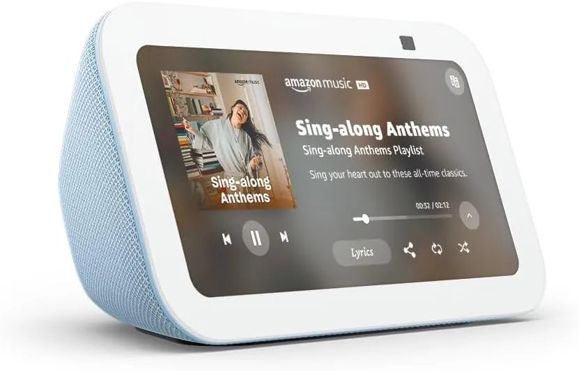 Like-New Amazon Echo Show 5 (newest model), Smart display with 2x the bass and clearer sound, Cloud Blue