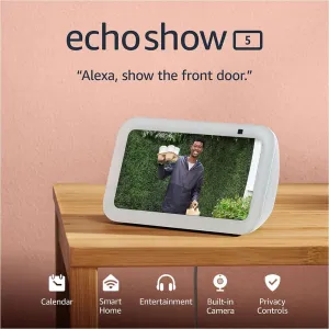 Like-New Amazon Echo Show 5 (newest model), Smart display with 2x the bass and clearer sound, Glacier White