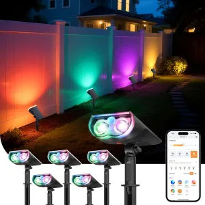 Linkind Smart Solar Lights Outdoor SL5 with Motion Sensor, APP Control Color Changing Solar Spot Lights Outdoor, IP65 Landscape Lighting for Yard, Garden, Pathway(6 Pack)