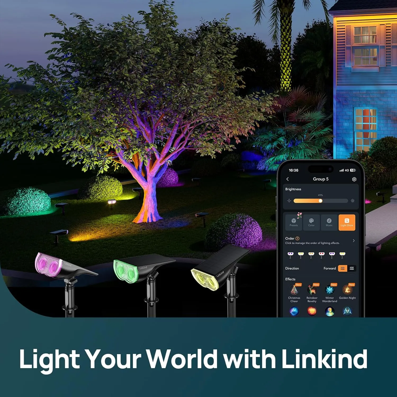 Linkind Smart Solar Lights Outdoor SL5C, Solar Spotlight Color Changing APP/Voice Control Landscape Lighting, IP67 Spot Lights Outdoor Waterproof for Yard, Garden, Pathway(2 Pack)