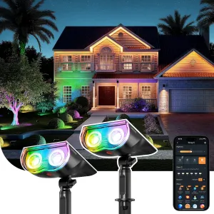 Linkind Smart Solar Lights Outdoor SL5C, Solar Spotlight Color Changing APP/Voice Control Landscape Lighting, IP67 Spot Lights Outdoor Waterproof for Yard, Garden, Pathway(2 Pack)