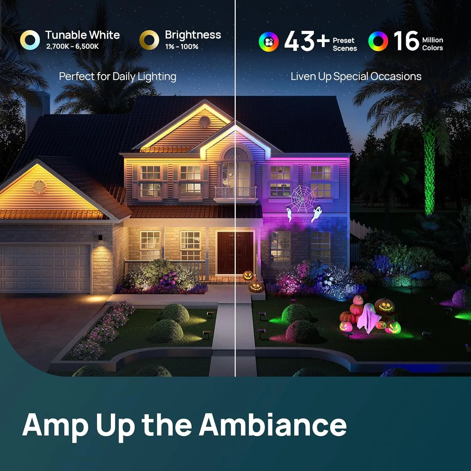 Linkind Smart Solar Lights Outdoor SL5C, Solar Spotlight Color Changing APP/Voice Control Landscape Lighting, IP67 Spot Lights Outdoor Waterproof for Yard, Garden, Pathway(2 Pack)