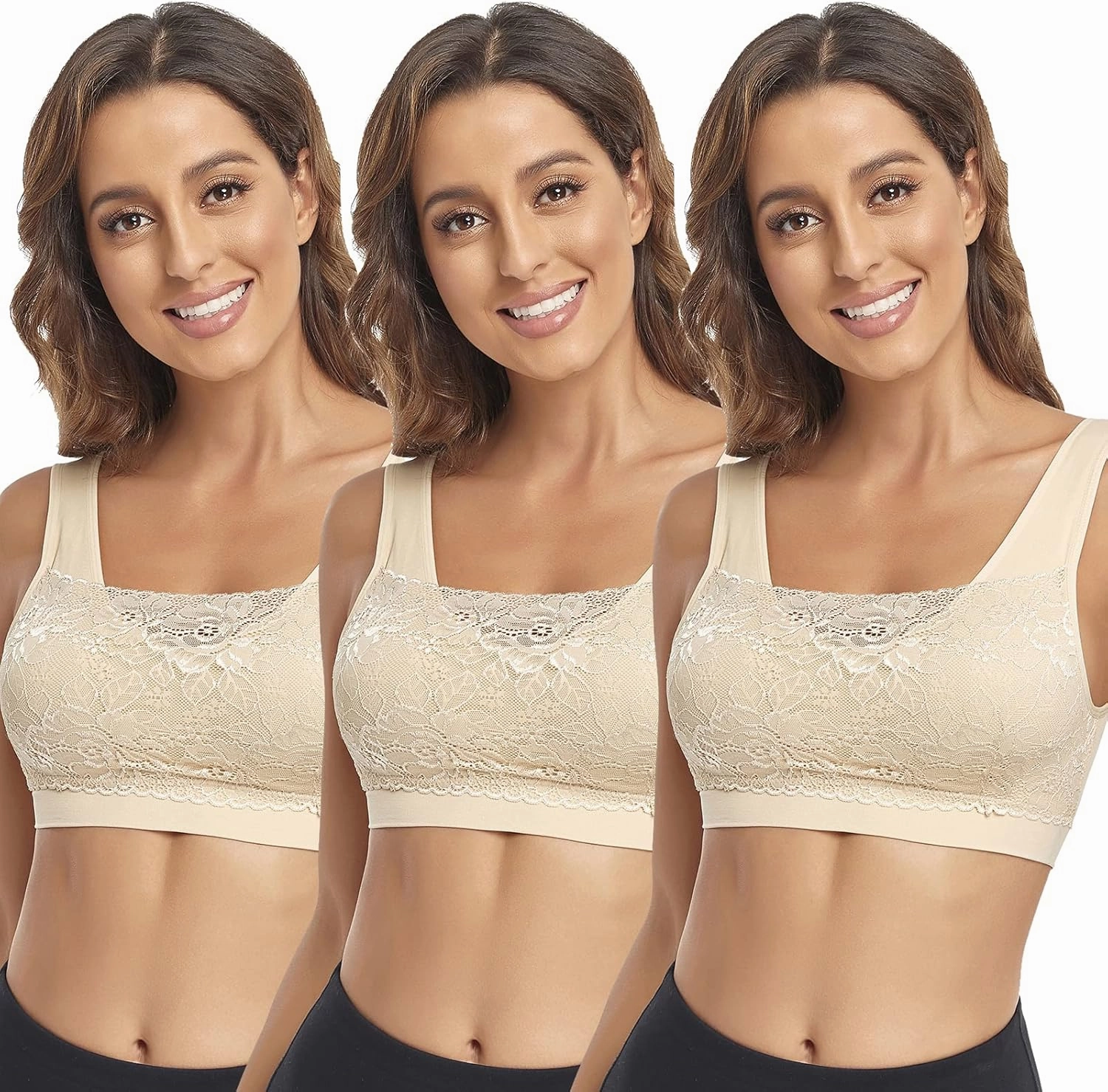 Litthing Lace Bralettes for Women Padded Sports Bra Seamless Plus Size Tank Tops Wirefree Comfort Yoga Cami T Shirt Bras