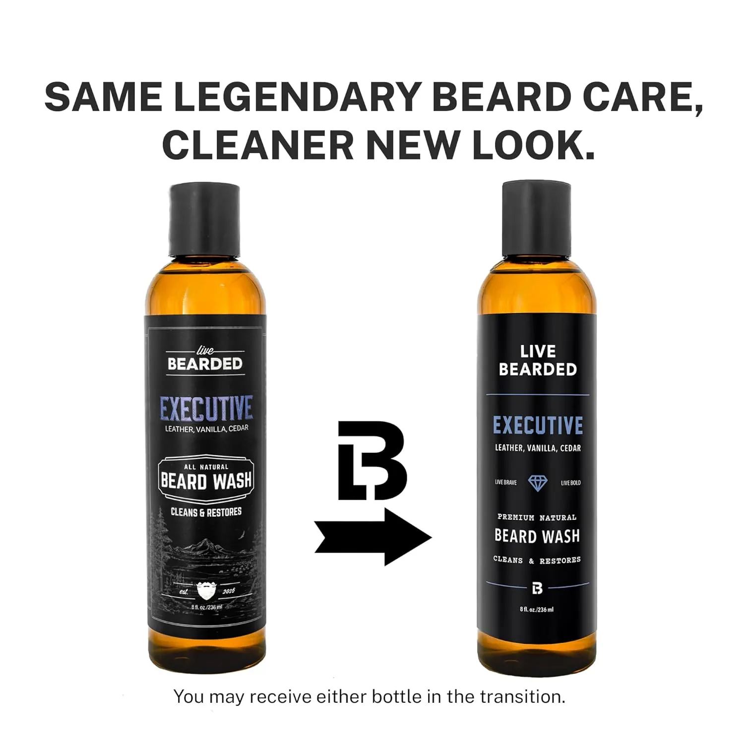 Live Bearded Beard Wash, 8 fl oz - Water-Based Face Cleanser with All-Natural Ingredients for a Gentle, Deep Clean - Made in the USA | Executive Scent - Cedar, Vanilla