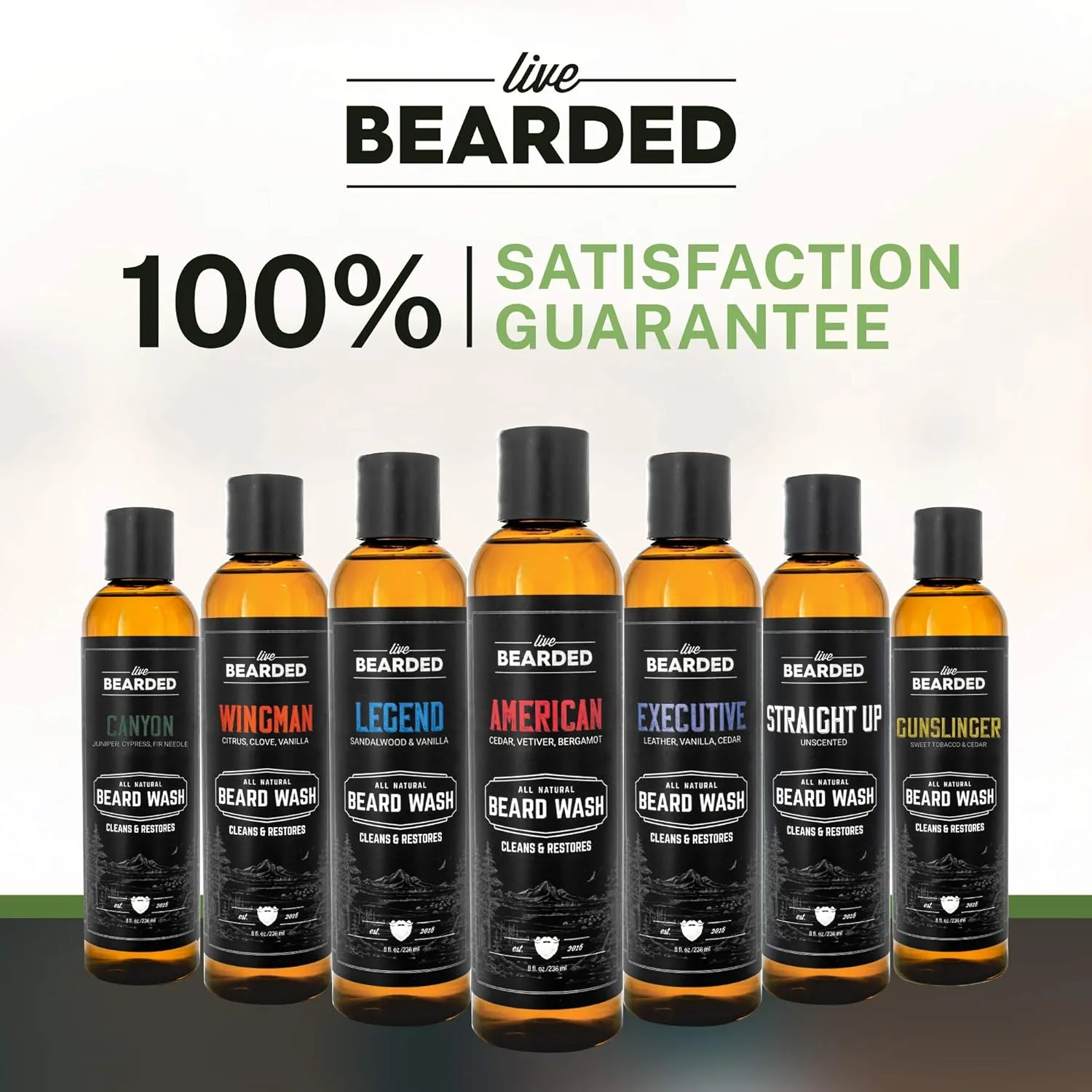 Live Bearded Beard Wash, 8 fl oz - Water-Based Face Cleanser with All-Natural Ingredients for a Gentle, Deep Clean - Made in the USA | Executive Scent - Cedar, Vanilla