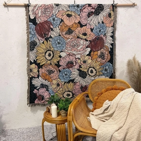 Lqprom Vintage Gothic Southwestern Native Throw Blanket Flowers Throw Blanket for Home Couch Beach Picnic Outdoor Camping 51"x63"