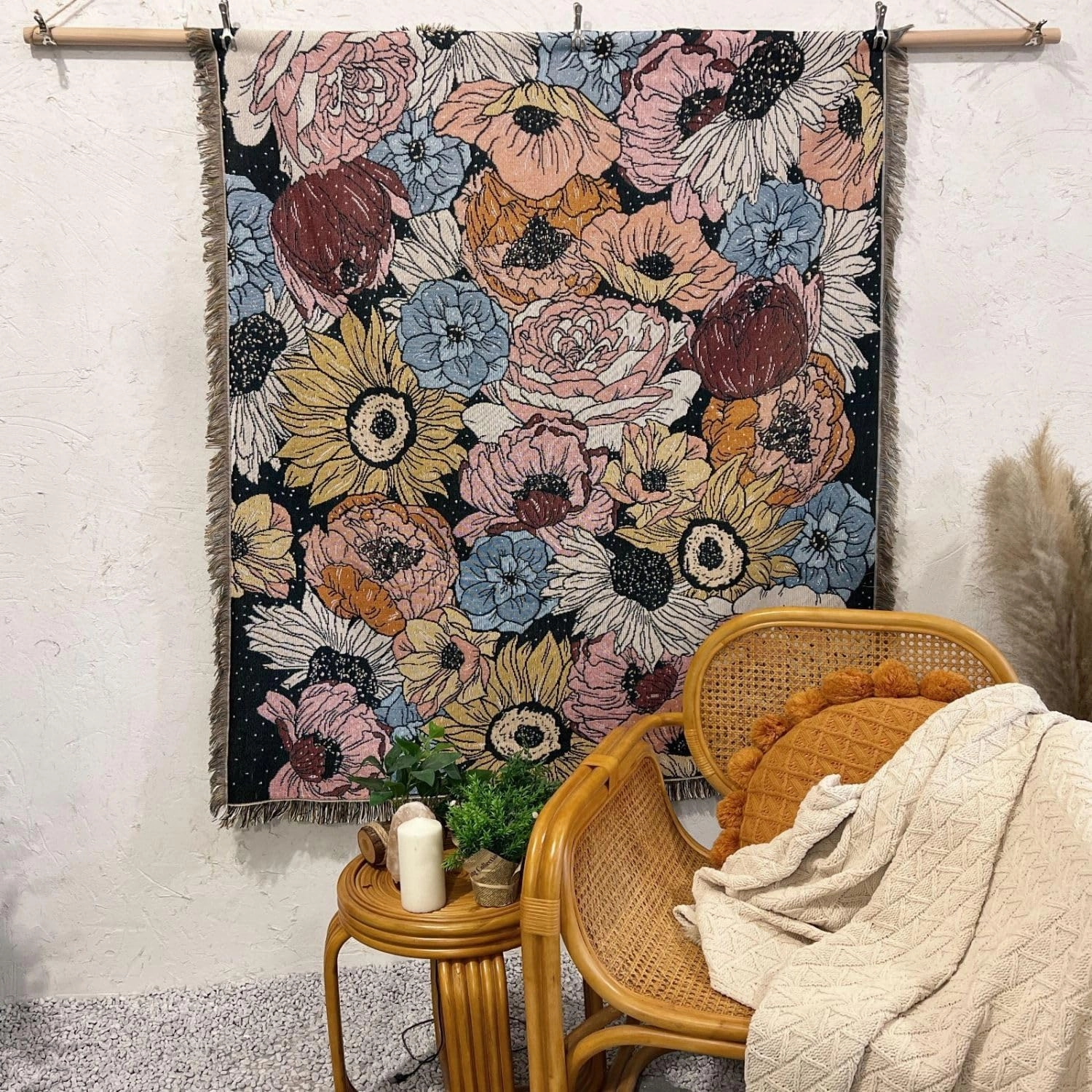 Lqprom Vintage Gothic Southwestern Native Throw Blanket Flowers Throw Blanket for Home Couch Beach Picnic Outdoor Camping 51"x63"