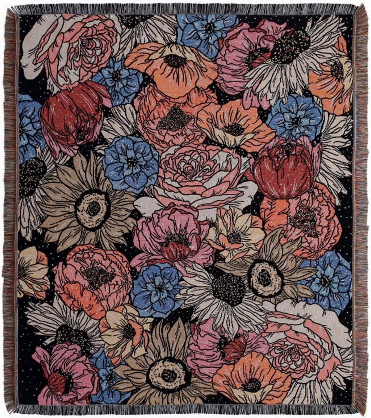 Lqprom Vintage Gothic Southwestern Native Throw Blanket Flowers Throw Blanket for Home Couch Beach Picnic Outdoor Camping 51"x63"