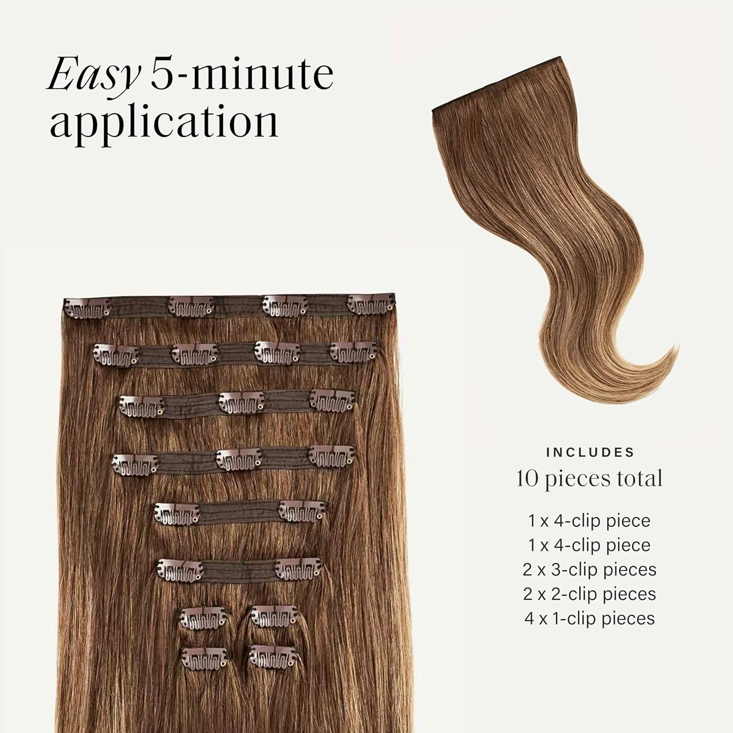 Luxy 100% Remy Human Hair, Classic 160g Clip-In Hair Extensions - 10 Wefts Multi-Dimensional Color for Natural Blending, Adds Volume & Length, Easy Apply & Remove 16" Chestnut Brown Balayage
