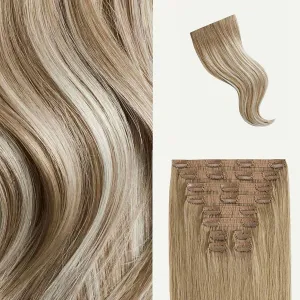 Luxy 100% Remy Human Hair, Classic 160g Clip-In Hair Extensions - 10 Wefts Multi-Dimensional Color for Natural Blending, Adds Volume & Length, Easy Apply & Remove 20" Natural Blonde Balayage