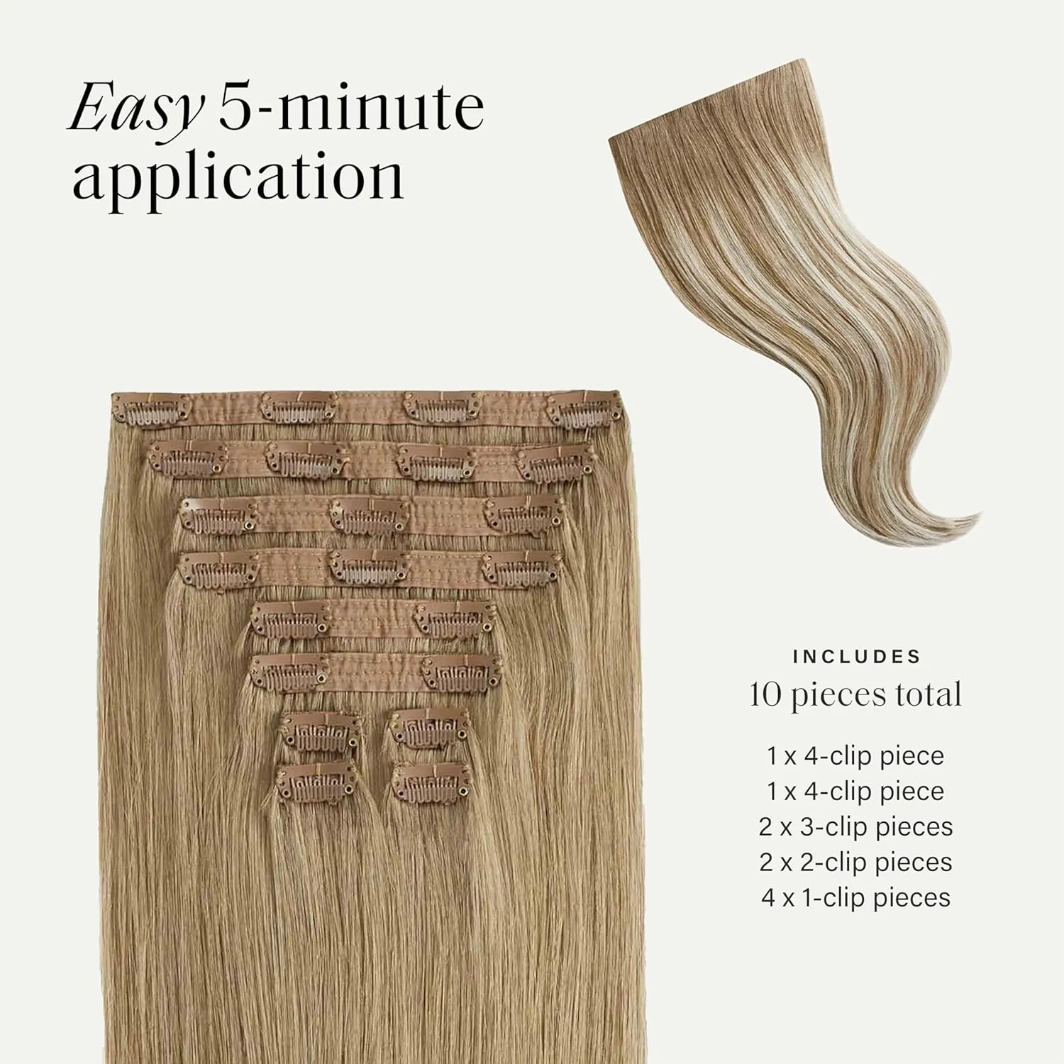 Luxy 100% Remy Human Hair, Classic 160g Clip-In Hair Extensions - 10 Wefts Multi-Dimensional Color for Natural Blending, Adds Volume & Length, Easy Apply & Remove 20" Natural Blonde Balayage