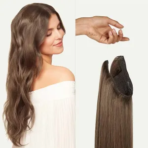Luxy 100% Remy Human Hair – Halo Clip-In Hair Extensions –Natural Looking Volume & Length - One-Piece - Easy 5-Min Application 140 grams 16" Ash Brown Balayage