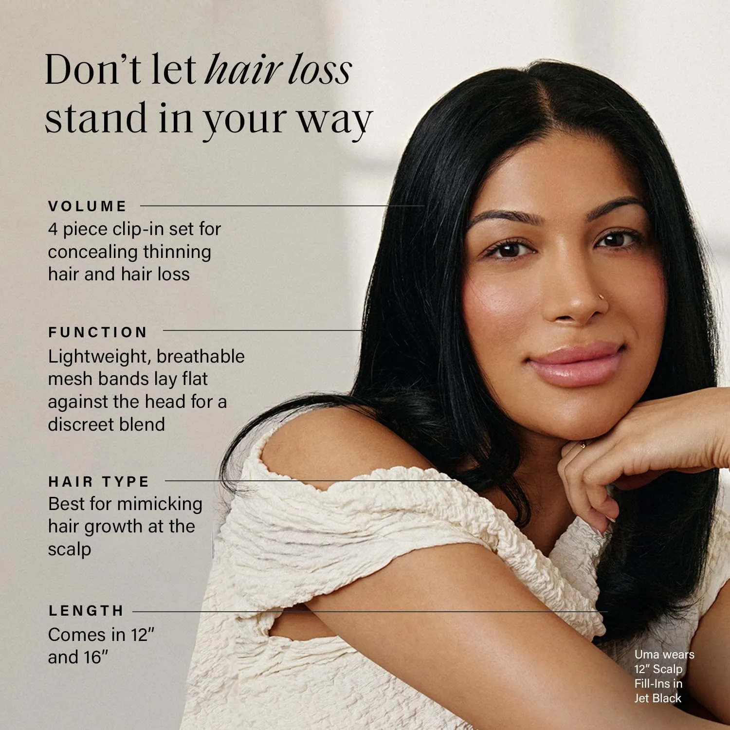 Luxy 100% Remy Human Hair – Scalp Hair Fill-Ins - Clip-Ins for Scalp & Part Line Coverage - Natural Coverage for Thinning Areas, Lightweight Mesh Bands 40 grams 16" Off Black Scalp