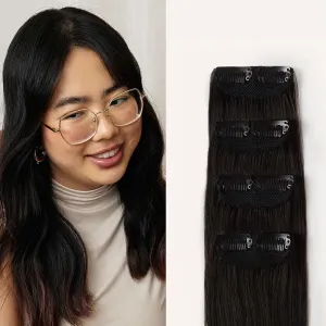 Luxy 100% Remy Human Hair – Scalp Hair Fill-Ins - Clip-Ins for Scalp & Part Line Coverage - Natural Coverage for Thinning Areas, Lightweight Mesh Bands 40 grams 16" Off Black Scalp