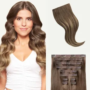Luxy Hair 24" Ash Brown Balayage Classic Clip-In Hair Extensions (240 grams) 100% Remy Human Hair, Natural,Volume, 10-Piece Set, Blends Easily