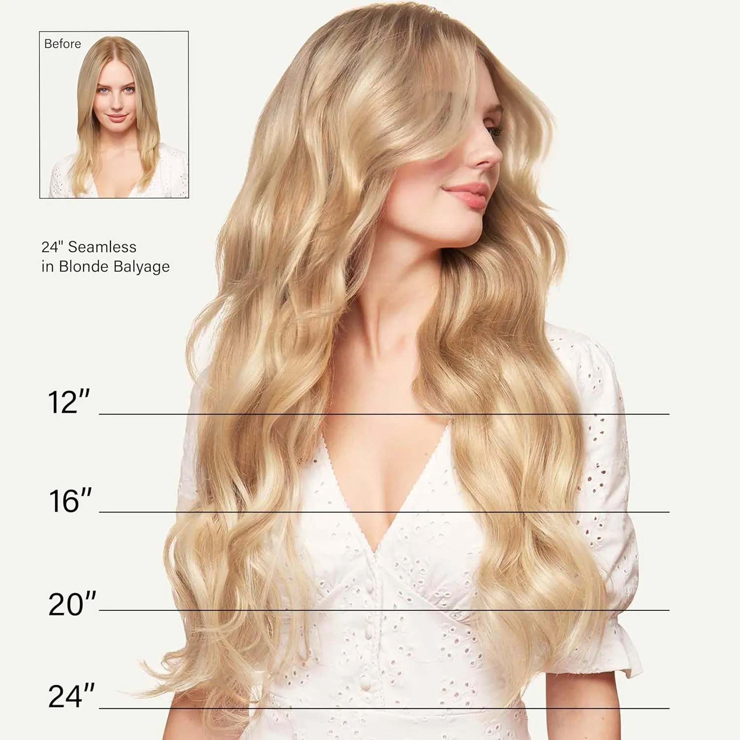 Luxy Hair 24" Beige Blonde Balayage Classic Clip-In Hair Extensions (240 grams) 100% Remy Human Hair, Natural,Volume, 10-Piece Set, Blends Easily