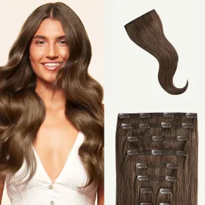 Luxy Hair 24" Neutral Brown Classic Clip-In Hair Extensions (240 grams) 100% Remy Human Hair, Natural,Volume, 10-Piece Set, Blends Easily