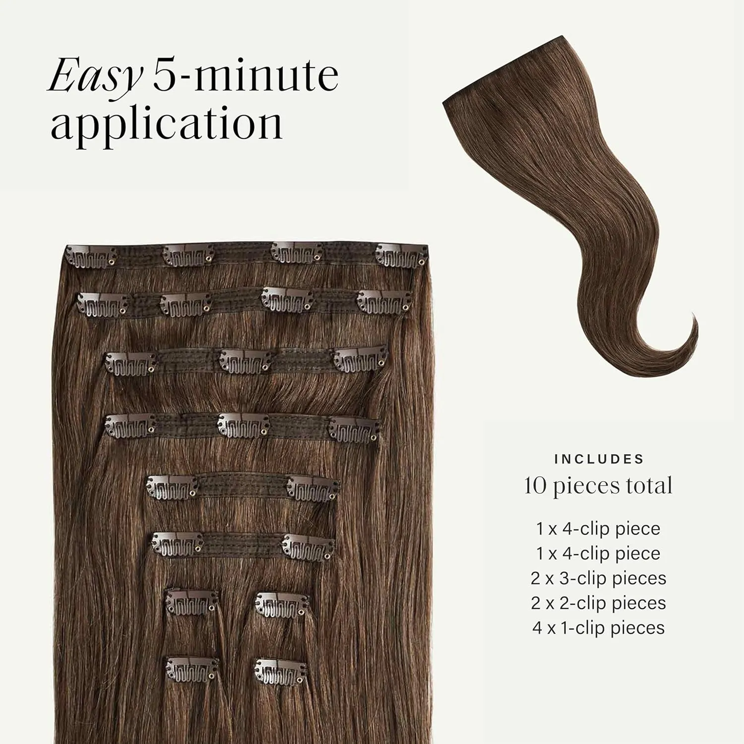 Luxy Hair 24" Neutral Brown Classic Clip-In Hair Extensions (240 grams) 100% Remy Human Hair, Natural,Volume, 10-Piece Set, Blends Easily
