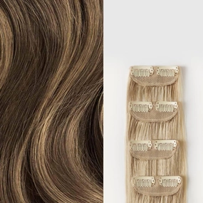 Luxy 100% Remy Human Hair – Scalp Hair Fill-Ins - Clip-Ins for Scalp & Part Line Coverage - Natural Coverage for Thinning Areas, Lightweight Mesh Bands 30 grams 12" Ash Brown Balayage