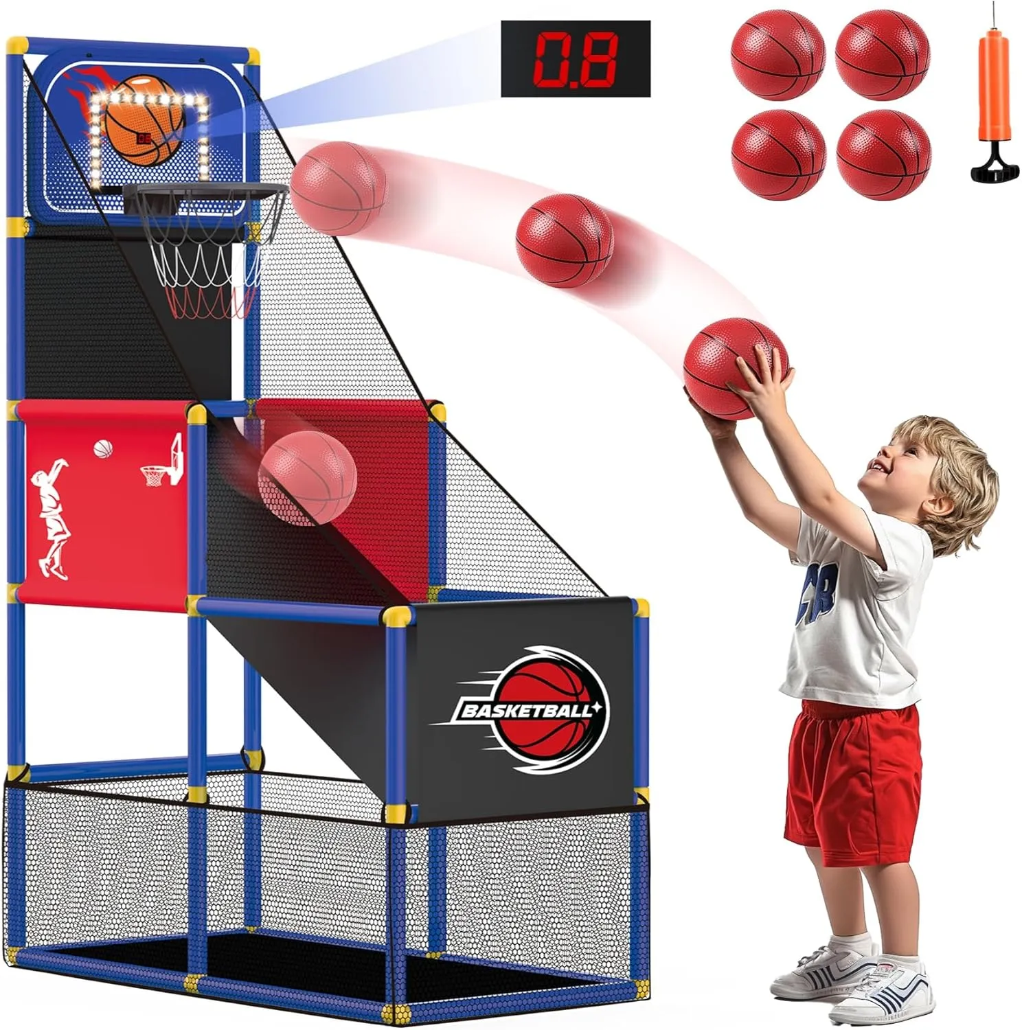 M SANMERSEN Kids Basketball Hoop Arcade Game Set with 4 Balls Electronic Scoreboard and LED Light, Indoor and Outdoor Play, Birthday/Halloween for 3-8 Year Old Boy and Girl