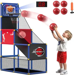 M SANMERSEN Kids Basketball Hoop Arcade Game Set with 4 Balls Electronic Scoreboard and LED Light, Indoor and Outdoor Play, Birthday/Halloween for 3-8 Year Old Boy and Girl