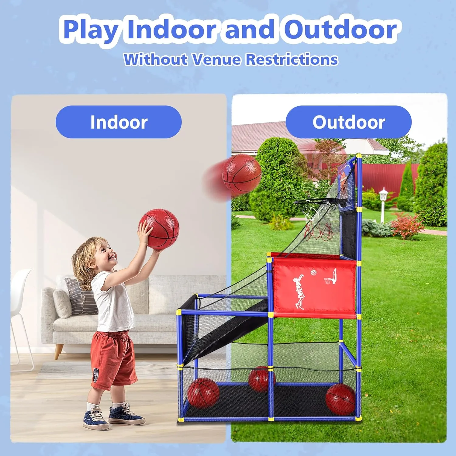 M SANMERSEN Kids Basketball Hoop Arcade Game Set with 4 Balls Electronic Scoreboard and LED Light, Indoor and Outdoor Play, Birthday/Halloween for 3-8 Year Old Boy and Girl