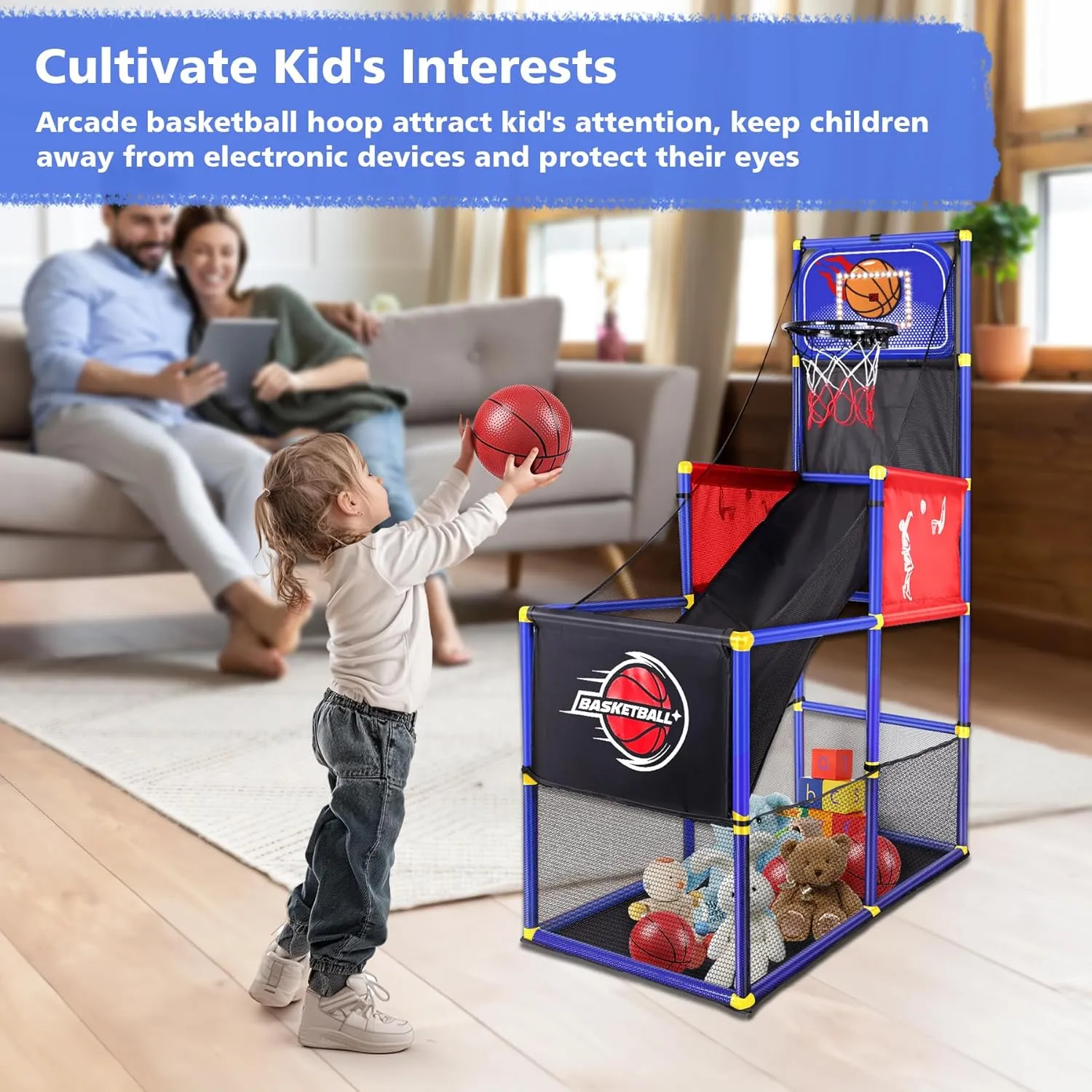 M SANMERSEN Kids Basketball Hoop Arcade Game Set with 4 Balls Electronic Scoreboard and LED Light, Indoor and Outdoor Play, Birthday/Halloween for 3-8 Year Old Boy and Girl