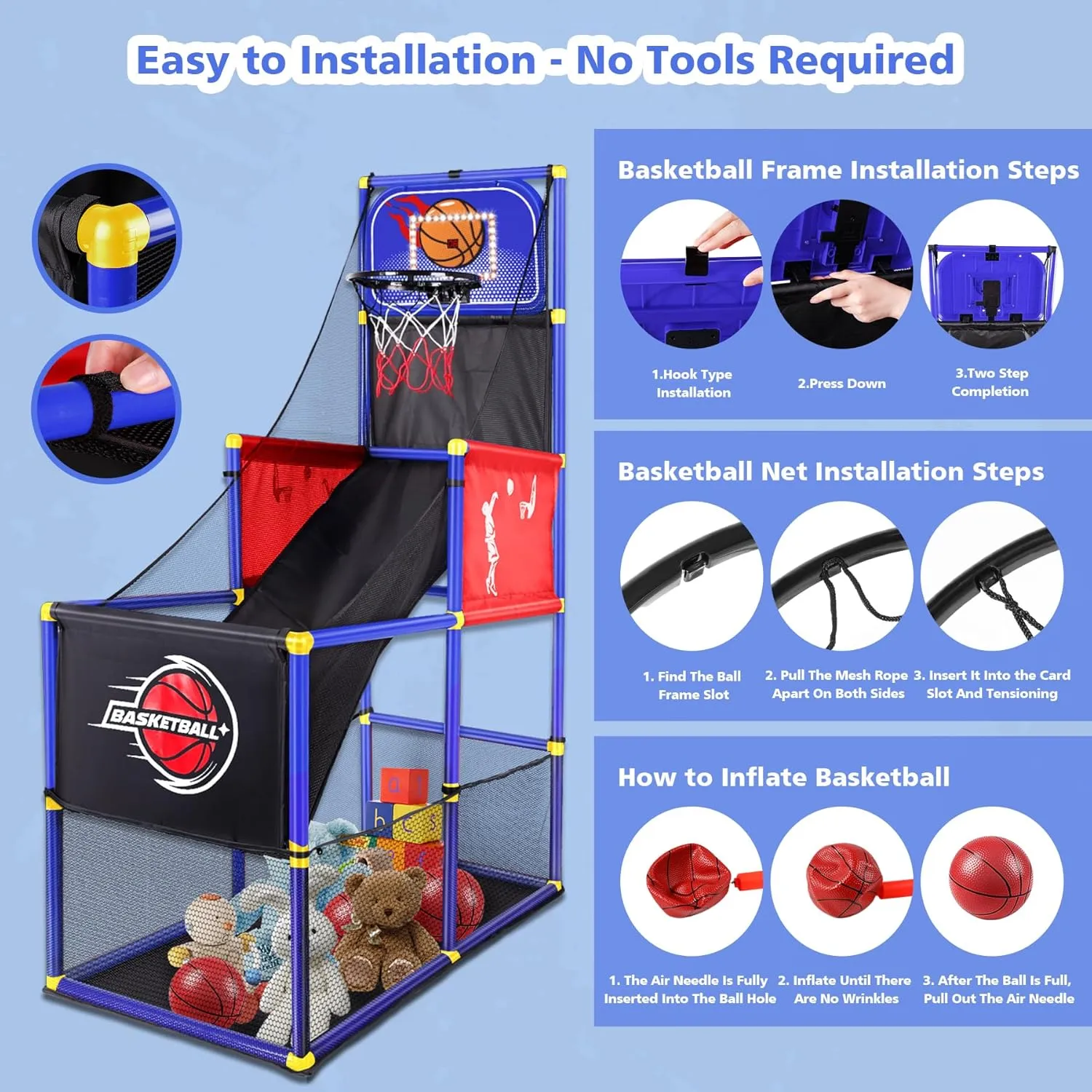M SANMERSEN Kids Basketball Hoop Arcade Game Set with 4 Balls Electronic Scoreboard and LED Light, Indoor and Outdoor Play, Birthday/Halloween for 3-8 Year Old Boy and Girl