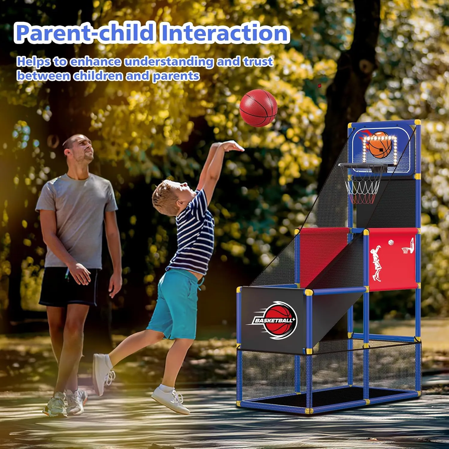 M SANMERSEN Kids Basketball Hoop Arcade Game Set with 4 Balls Electronic Scoreboard and LED Light, Indoor and Outdoor Play, Birthday/Halloween for 3-8 Year Old Boy and Girl