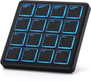 M-VAVE Wireless MIDI Controller Pads, 4.1 * 4.1 Inch, 0.28 LBS, Bluetooth Portable USB MIDI Controller with 16 MPC Drum Pads, Note Repeat, Full Level Buttons, Rechargeable battery (Black Pocket)