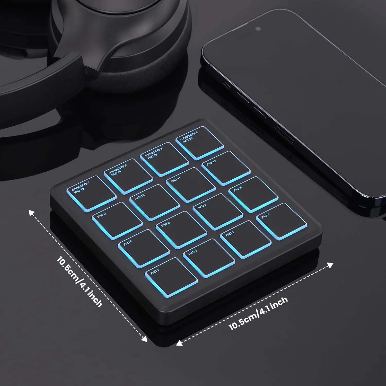 M-VAVE Wireless MIDI Controller Pads, 4.1 * 4.1 Inch, 0.28 LBS, Bluetooth Portable USB MIDI Controller with 16 MPC Drum Pads, Note Repeat, Full Level Buttons, Rechargeable battery (Black Pocket)