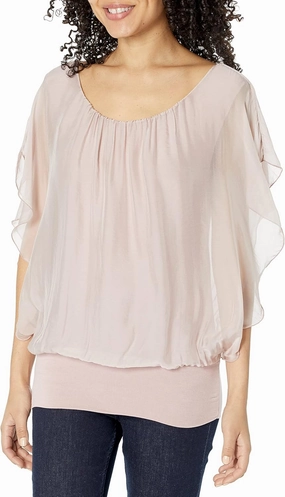 M Made in Italy Women's Flare Short Sleeve Scoop Neckline Top