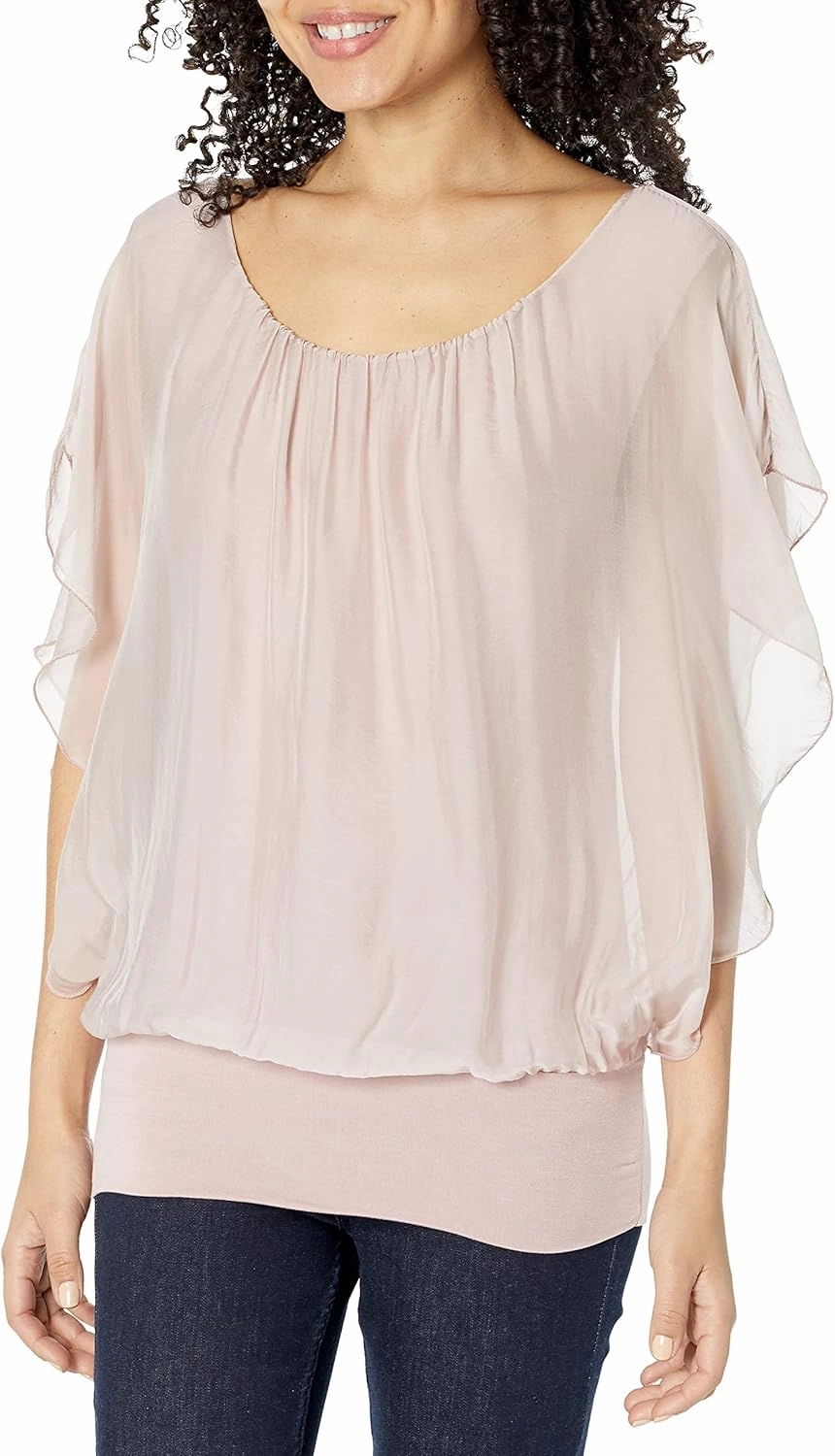 M Made in Italy Women's Flare Short Sleeve Scoop Neckline Top
