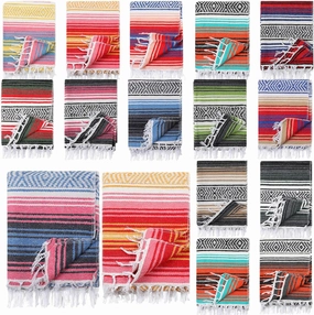 Macarrie 16 Pcs Mexican Blankets Bulk, 51 x 71 Large Mexican Serape Colorful Striped Falsa Blanket for Outdoor Camping Beach Picnic Home Decor