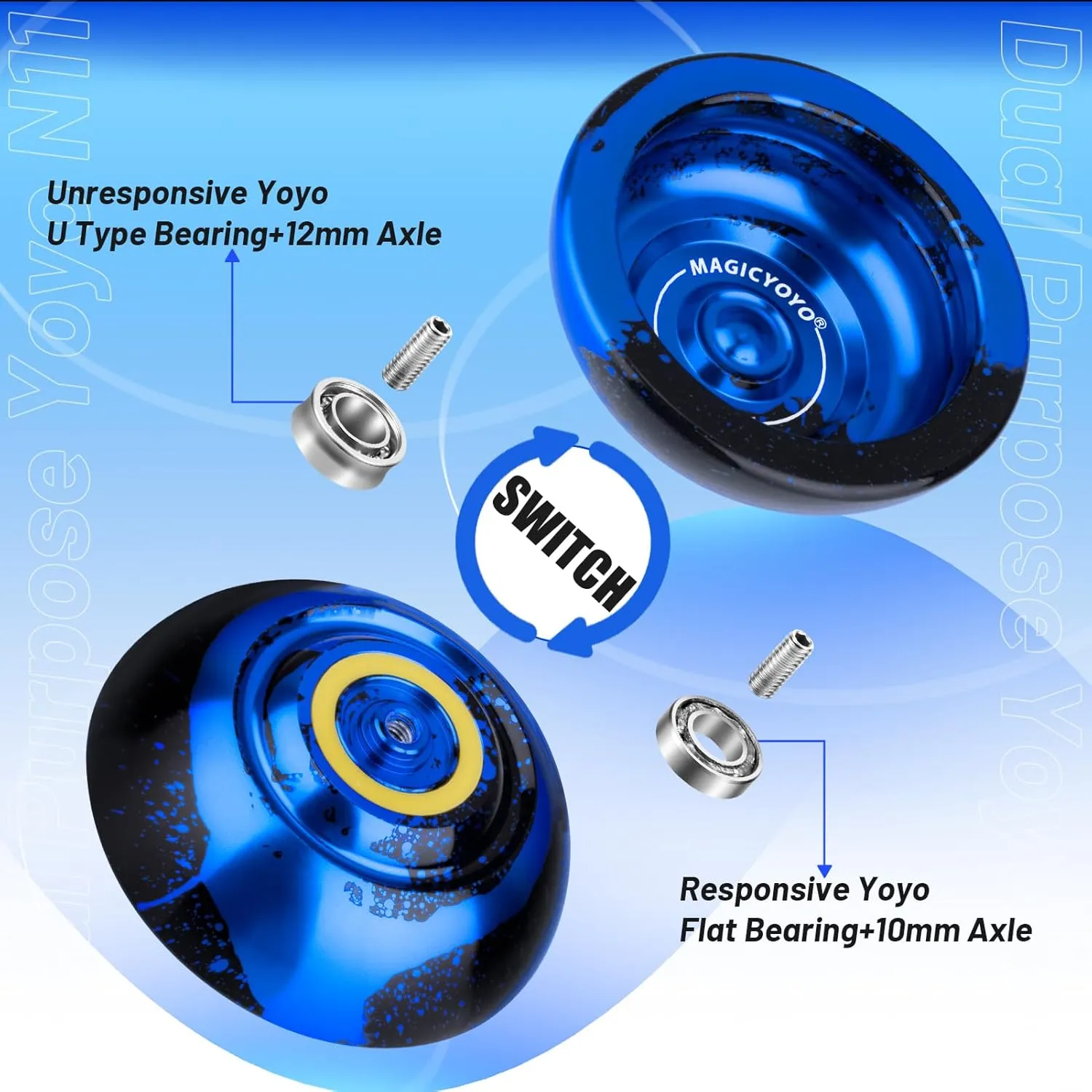 MAGICYOYO Professional Unresponsive Yoyo for Kids and Adults, Trick Yoyo N11 Plus with Dual Purpose Mode, Metal Yo Yo Responsive Mode for Kids Beginner   12 Yo yo Strings   Bearing Kit
