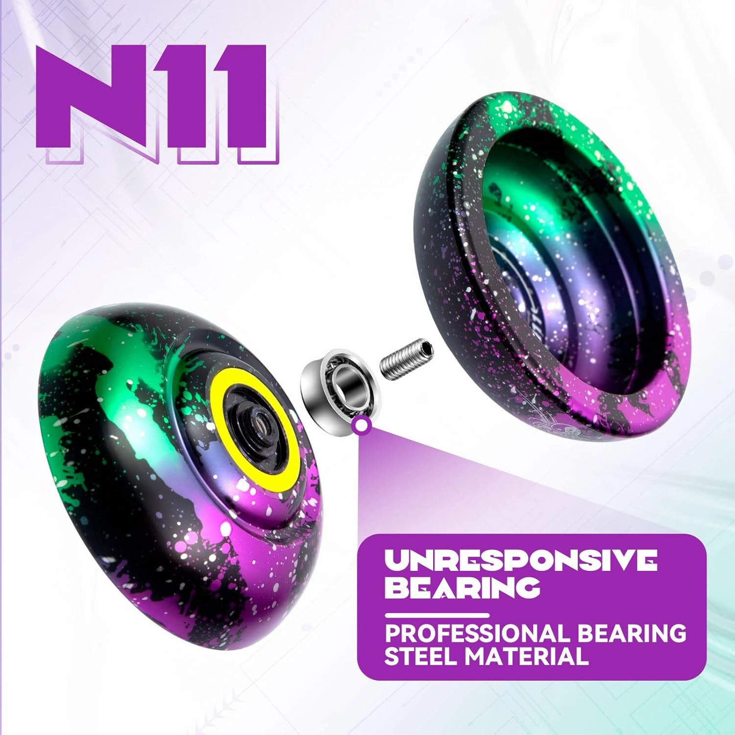 MAGICYOYO N11 Unresponsive Yoyo, Professional Yo-yo for Advanced Players, Metal Trick Yo-yo for Kids/Adults, Alloy Professional Yo Yo with 4 Colors Yoyo Ball, 6 Yoyo Strings, Glove, Bag