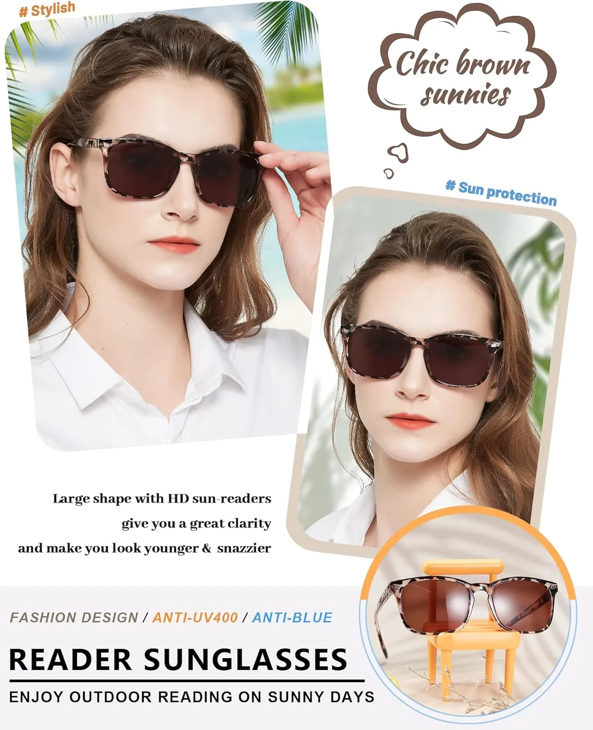 MARE AZZURO Reader Sunglasses 1.0 Women Outdoor Sun Reading Glasses 1.00 1.25 1.50 1.75 2.00 2.25 2.50 2.75 3.00 3.50 4.00 (Leopard/Brown Lens, 100)