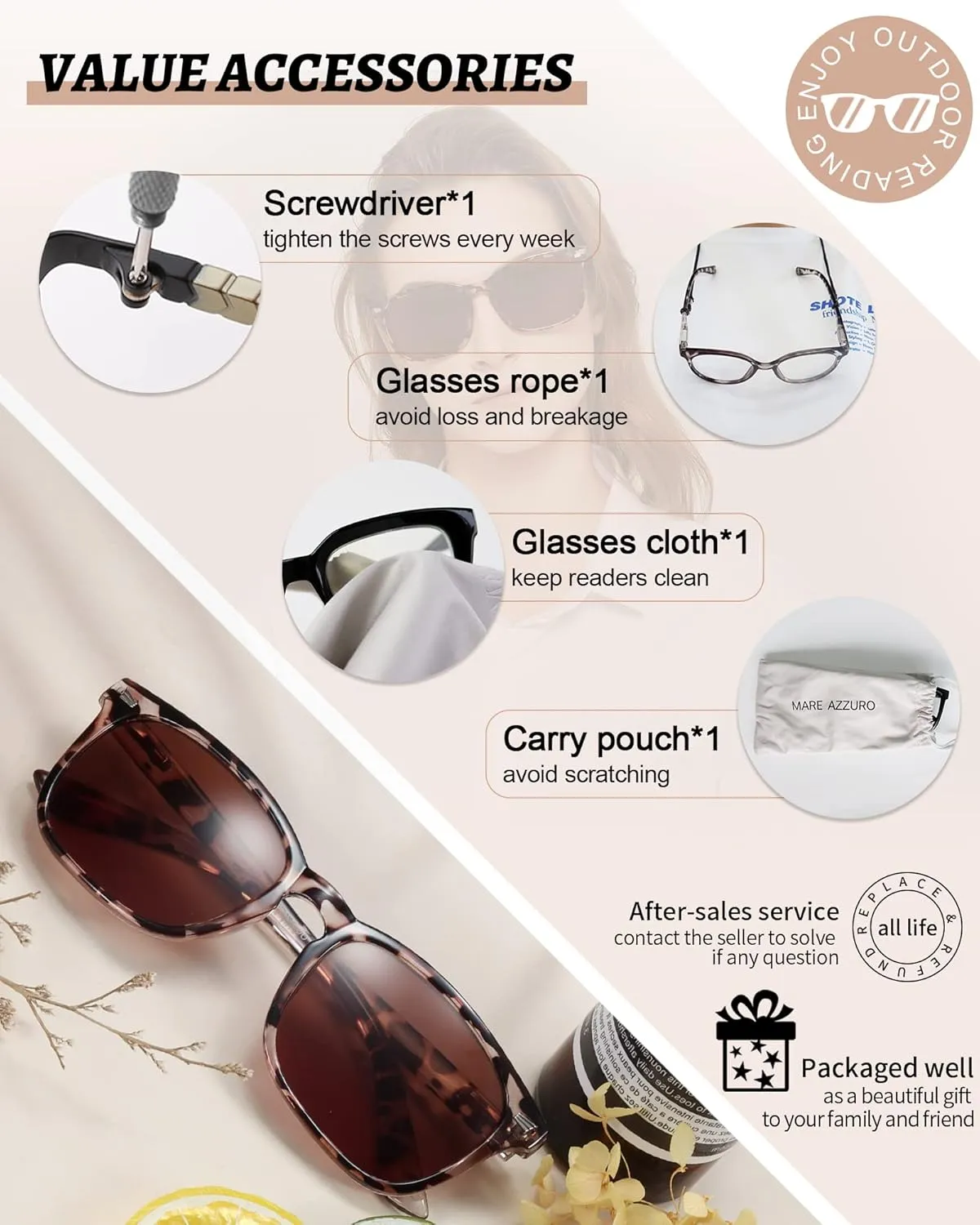 MARE AZZURO Reader Sunglasses 2.25 Women Outdoor Sun Reading Glasses 1.00 1.25 1.50 1.75 2.00 2.25 2.50 2.75 3.00 3.50 4.00 (Leopard/Brown Lens, 225)