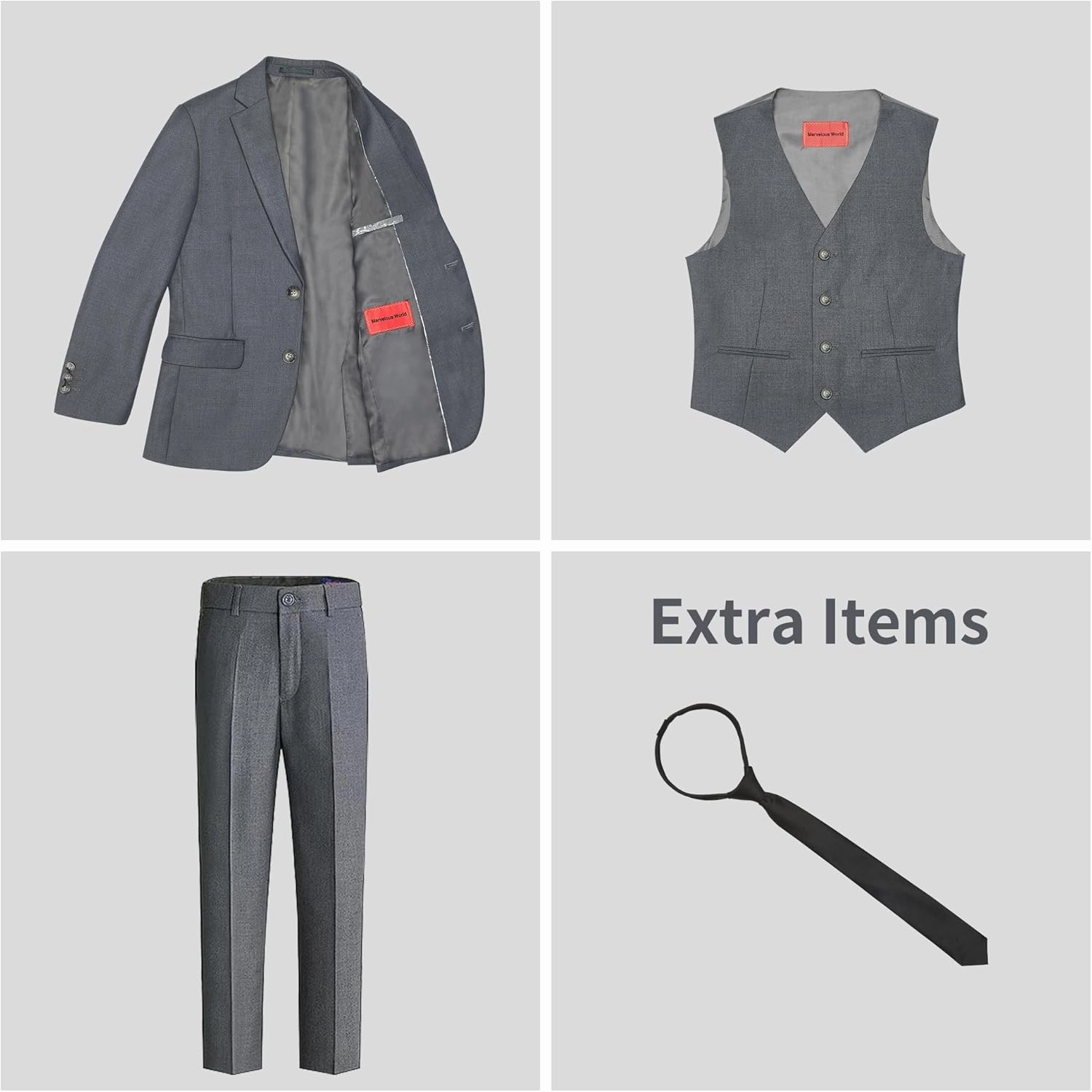 Marvelous World Boys' Formal Slim Fit Suit Set, Adjustable Waist