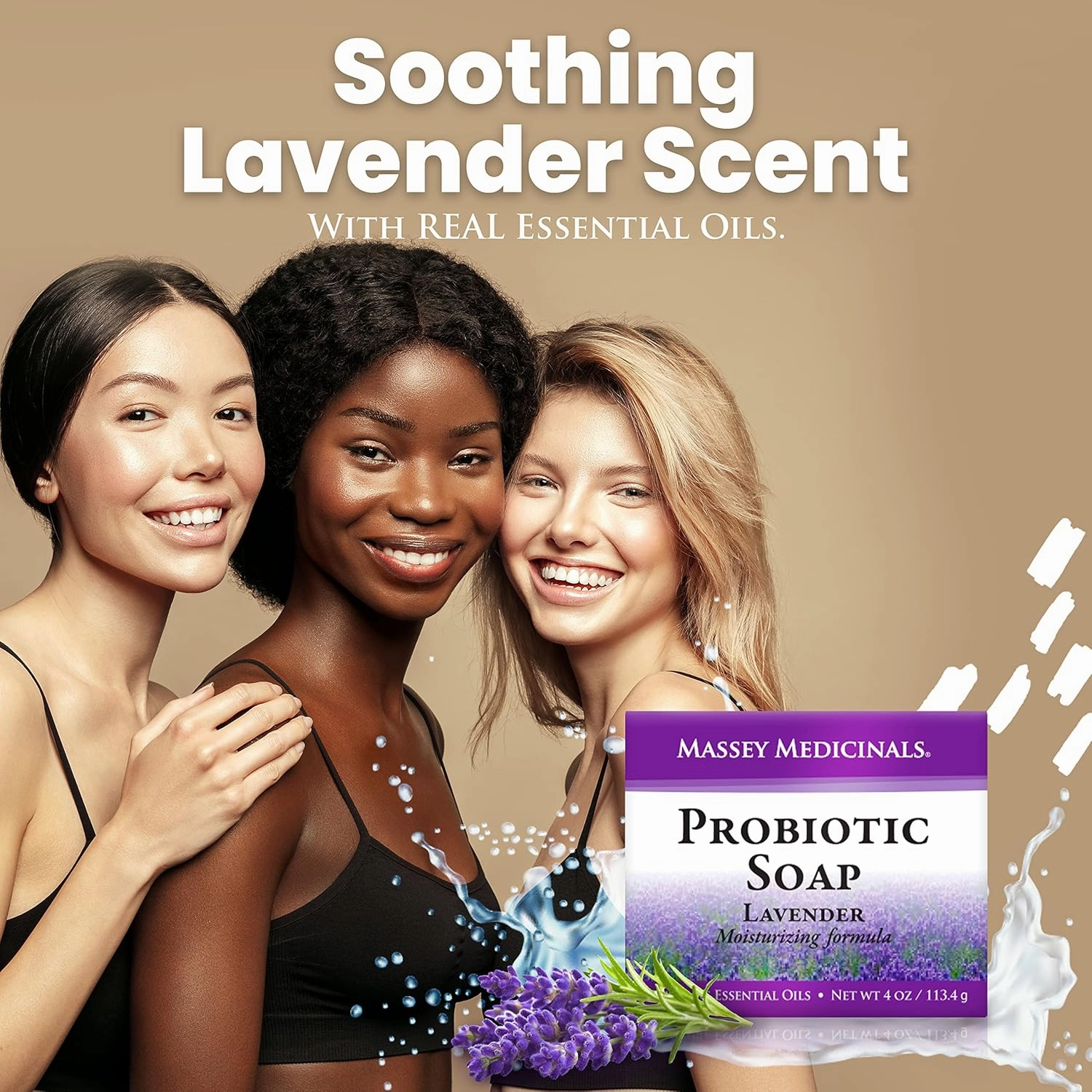 Massey's Natural Probiotic Soap Bar - Lavender Scented - For Men and Women of All Ages - Refreshing Body Essential with 100% Natural Ingredients - 4oz Bar (Pack of 3)