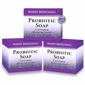 Massey's Natural Probiotic Soap Bar - Lavender Scented - For Men and Women of All Ages - Refreshing Body Essential with 100% Natural Ingredients - 4oz Bar (Pack of 3)