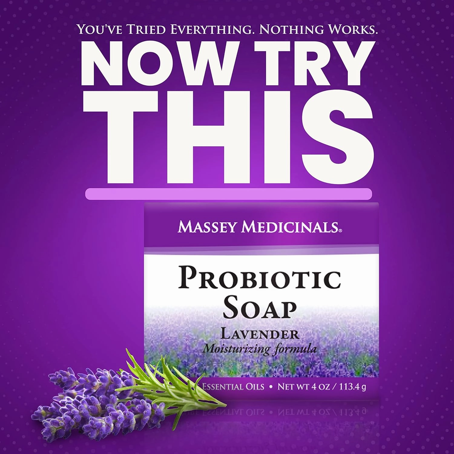 Massey's Natural Probiotic Soap Bar - Lavender Scented - For Men and Women of All Ages - Refreshing Body Essential with 100% Natural Ingredients - 4oz Bar (Pack of 3)