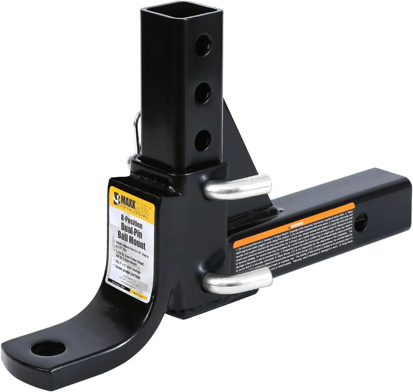MaxxHaul 70067 Trailer Hitch - 8-Position Adjustable Ball Mount Tow Hitch - 5000 lbs. GTW Capacity , Black